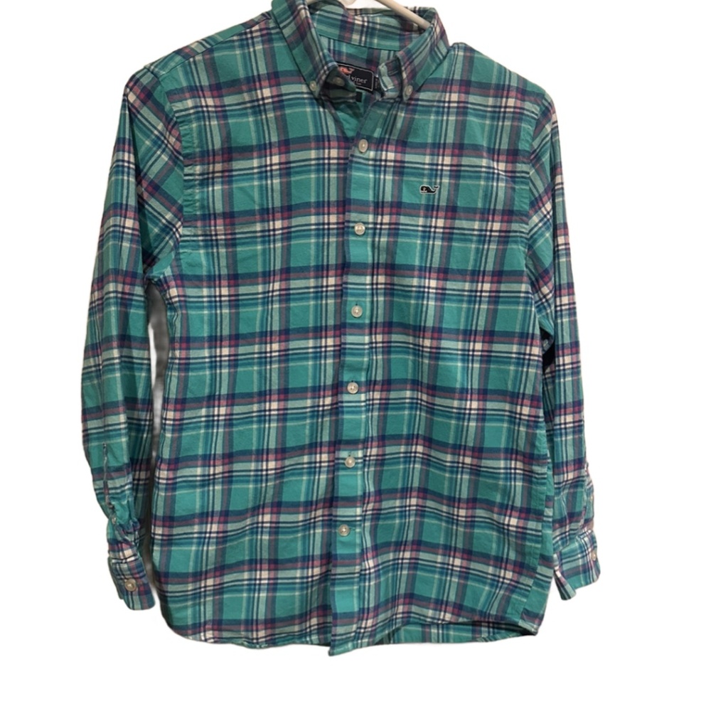 EUC BOYS VINEYARD VINES WHALE SHIRT BRIGHT PASTEL PLAID SIZE M (12-14)